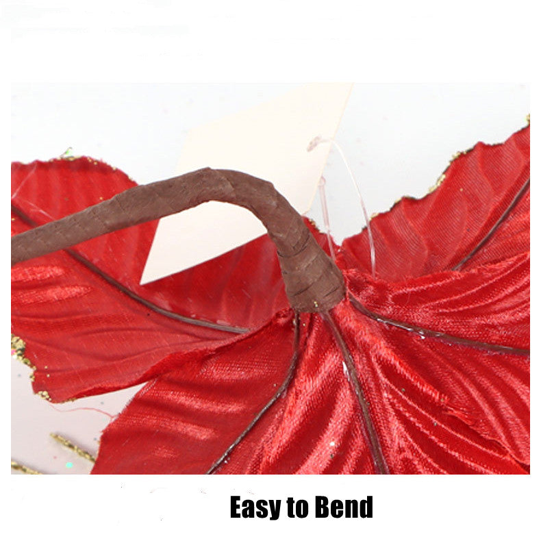 500 Pcs Artificial Glitter Christmas Poinsettia Stems Flowers Bulk Holiday Decorations