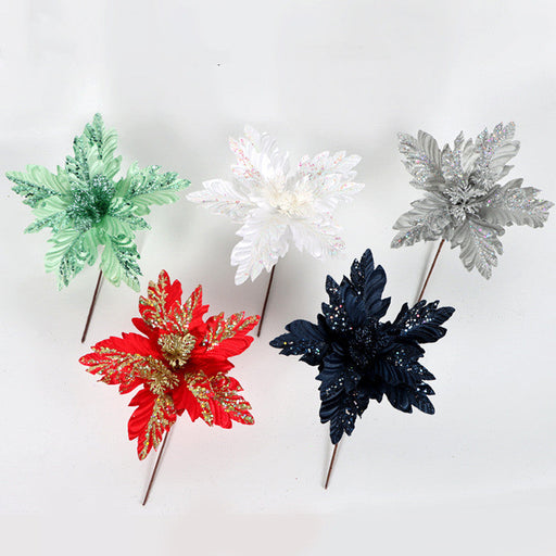 500 Pcs Artificial Glitter Christmas Poinsettia Stems Flowers Bulk Holiday Decorations