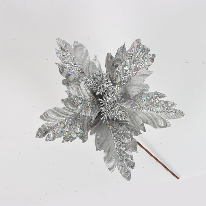 500 Pcs Artificial Glitter Christmas Poinsettia Stems Flowers Bulk Holiday Decorations