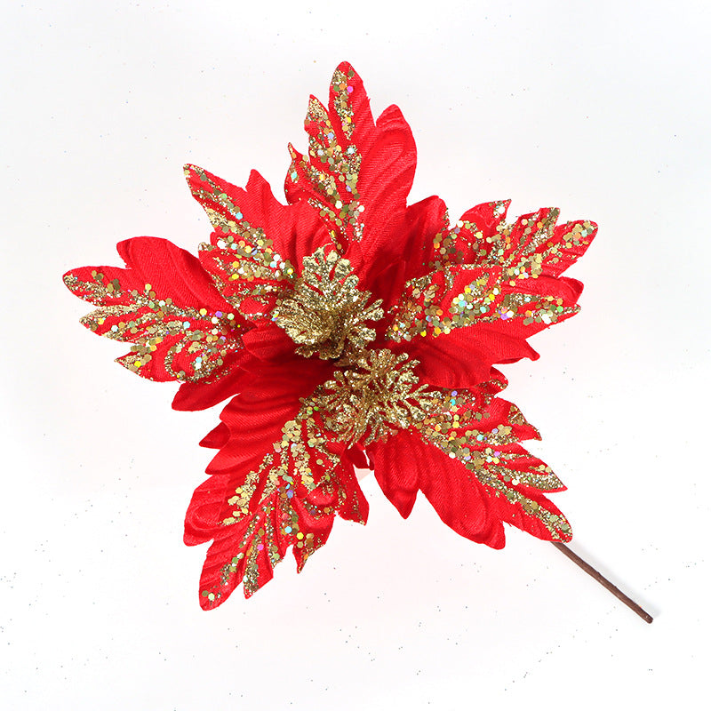 500 Pcs Artificial Glitter Christmas Poinsettia Stems Flowers Bulk Holiday Decorations