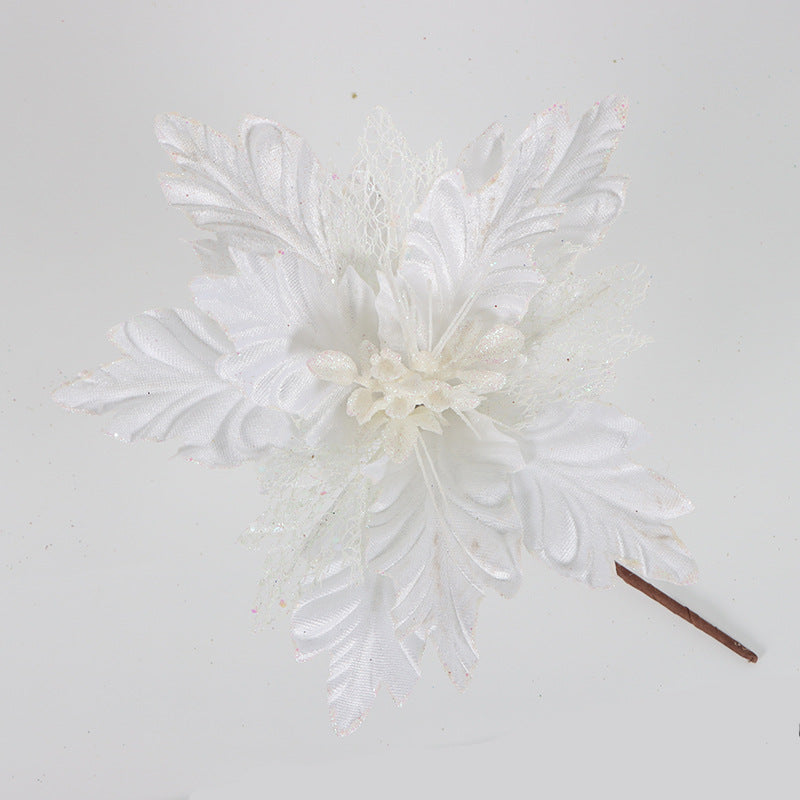 500 Pcs Artificial Glitter Christmas Poinsettia Stems Flowers Bulk Holiday Decorations