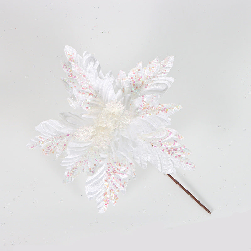 500 Pcs Artificial Glitter Christmas Poinsettia Stems Flowers Bulk Holiday Decorations
