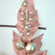 5 Pcs Large Artificial Poinsettia Picks 12 Inch Red Glitter Christmas Flower Stems