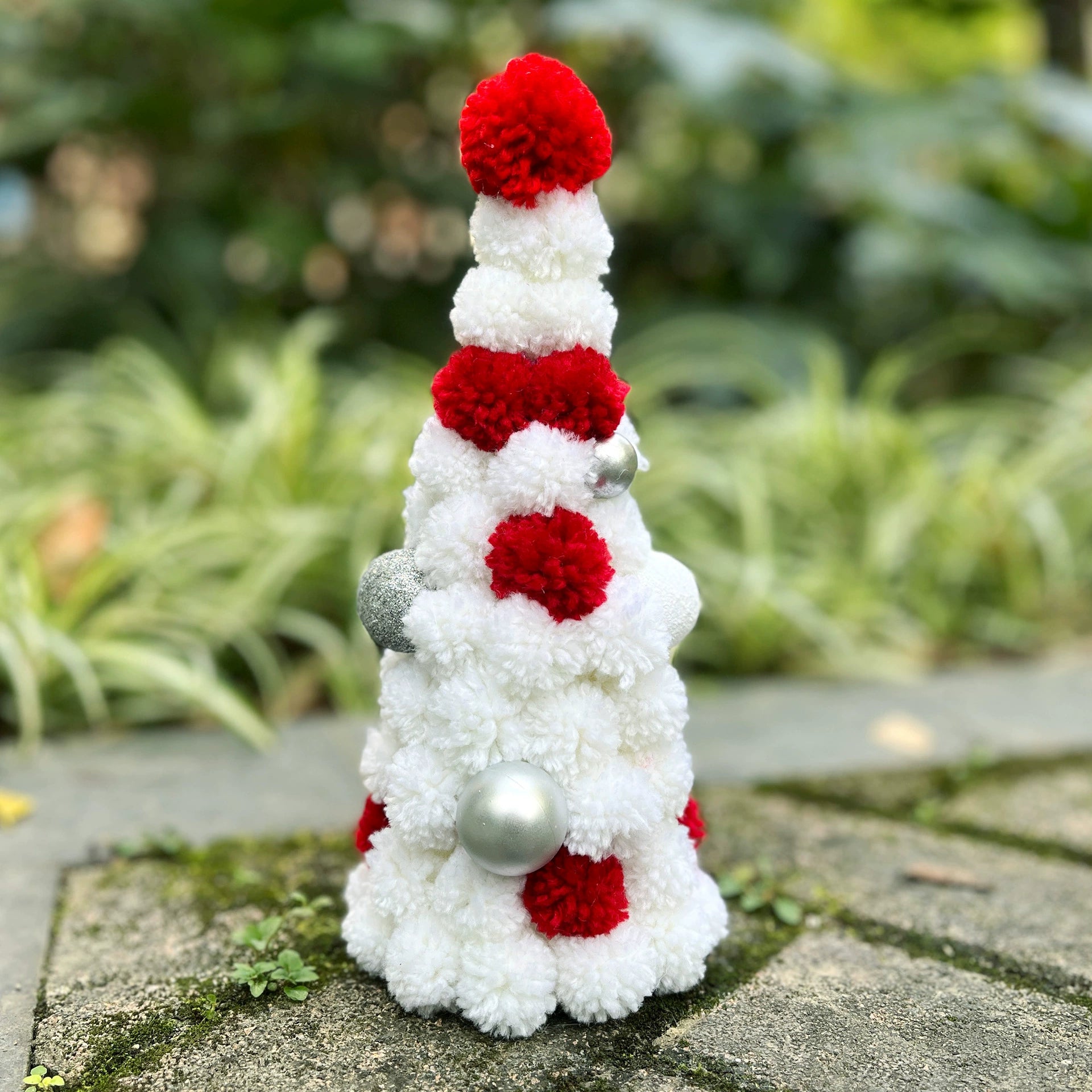 Christmas Pom-Pom Tree Decorations - 10.2 Festive Tabletop & Tray Ornaments for Holiday Scene Setup