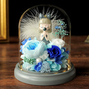 Christmas Princess Girl Preserved Roses Ornaments with Glass Cover Holiday Decoration Gift