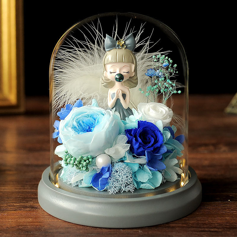 Christmas Princess Girl Preserved Roses Ornaments with Glass Cover Holiday Decoration Gift