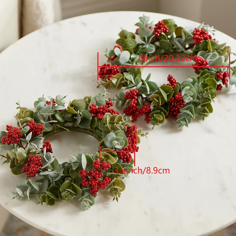 Bulk 12 Inch Red Berry Candle Wreath 1 Pc Artificial Christmas Holiday Decor for Fireplace Dining Table