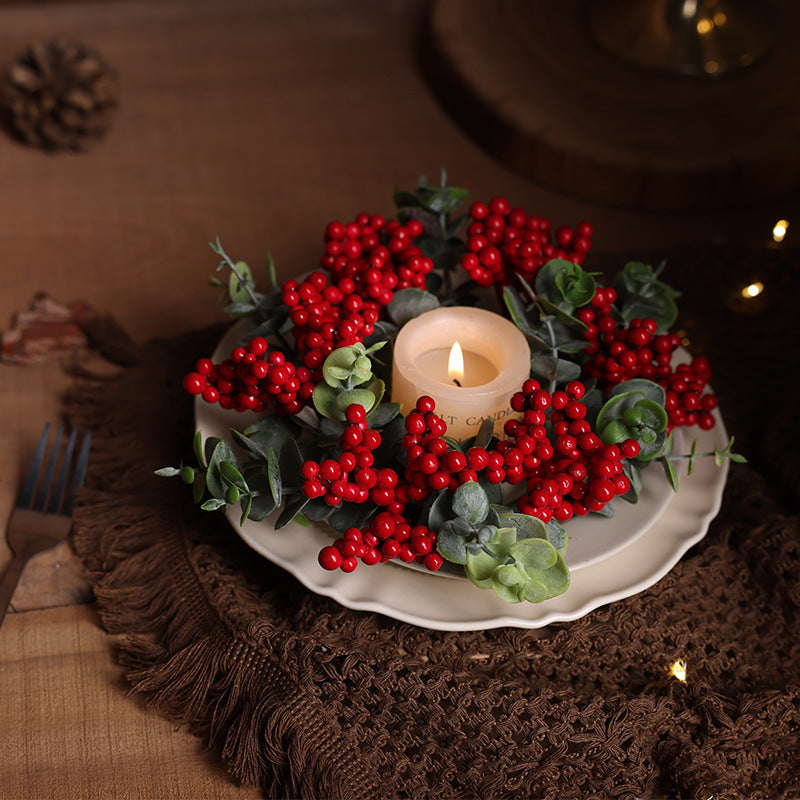 Bulk 12 Inch Red Berry Candle Wreath 1 Pc Artificial Christmas Holiday Decor for Fireplace Dining Table