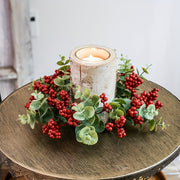 Bulk 12 Inch Red Berry Candle Wreath 1 Pc Artificial Christmas Holiday Decor for Fireplace Dining Table