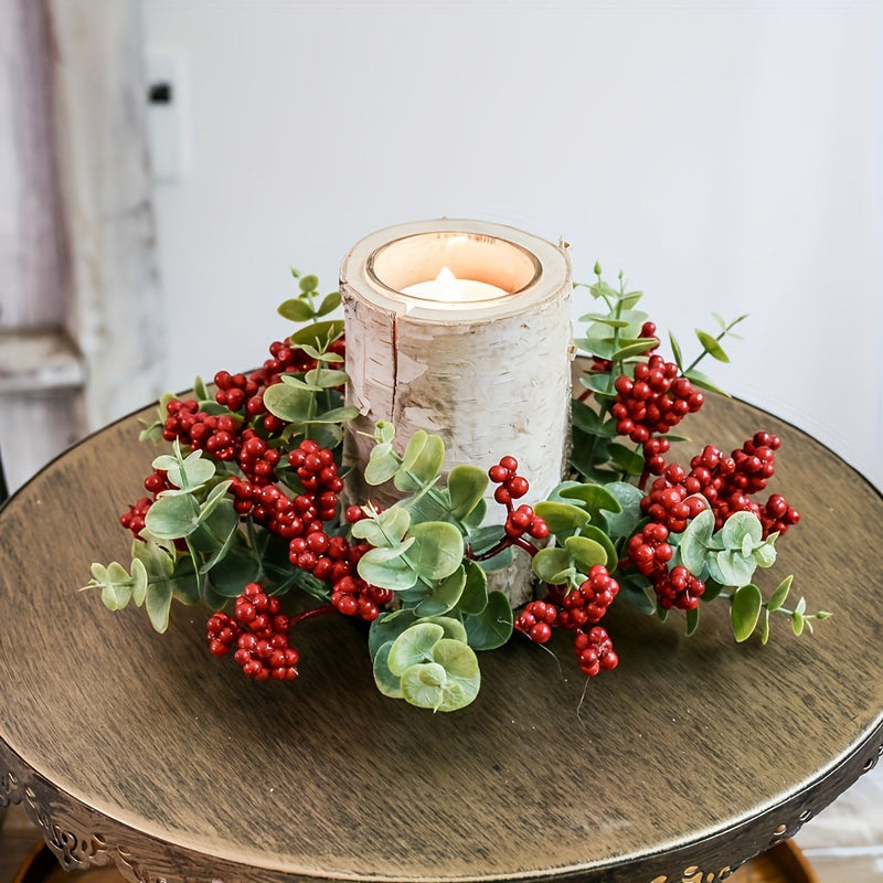 Bulk 12 Inch Red Berry Candle Wreath 1 Pc Artificial Christmas Holiday Decor for Fireplace Dining Table
