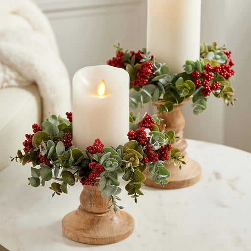 Bulk 12 Inch Red Berry Candle Wreath 1 Pc Artificial Christmas Holiday Decor for Fireplace Dining Table