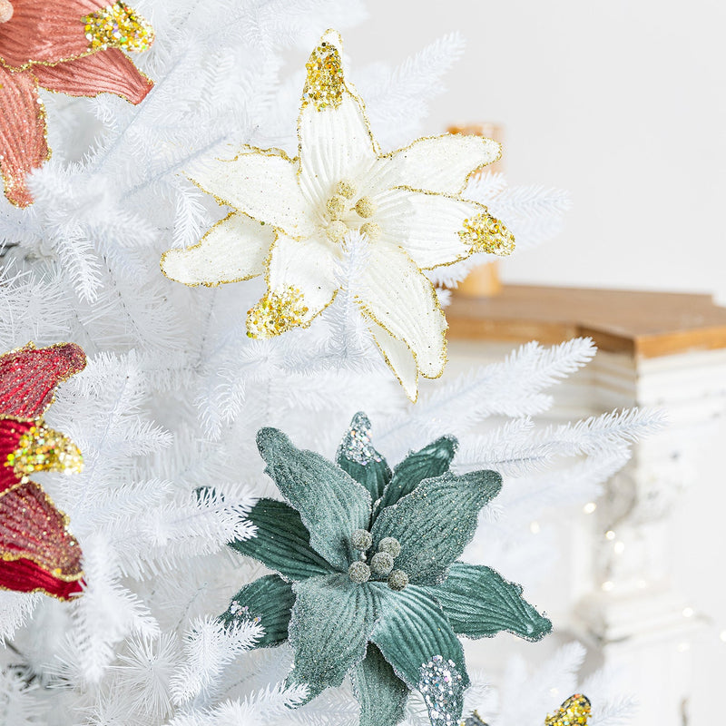 10 Inch Christmas Velvet Artificial Flower with Sequins, 1 Pc, Holiday Craft Decor