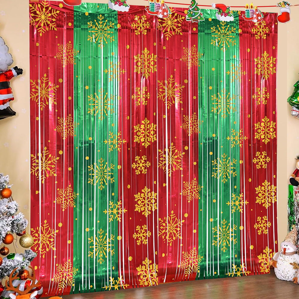 Christmas Snowflake Foil Fringe Curtain, 79×39 Inch Holiday Party Decoration for Christmas & Eve