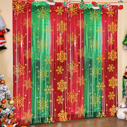 Christmas Snowflake Foil Fringe Curtain, 79×39 Inch Holiday Party Decoration for Christmas & Eve
