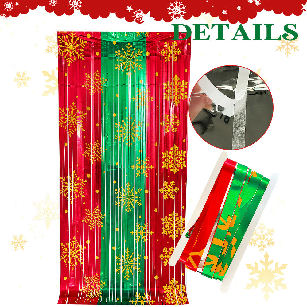 Christmas Snowflake Foil Fringe Curtain, 79×39 Inch Holiday Party Decoration for Christmas & Eve