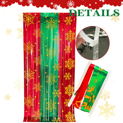 Christmas Snowflake Foil Fringe Curtain, 79×39 Inch Holiday Party Decoration for Christmas & Eve