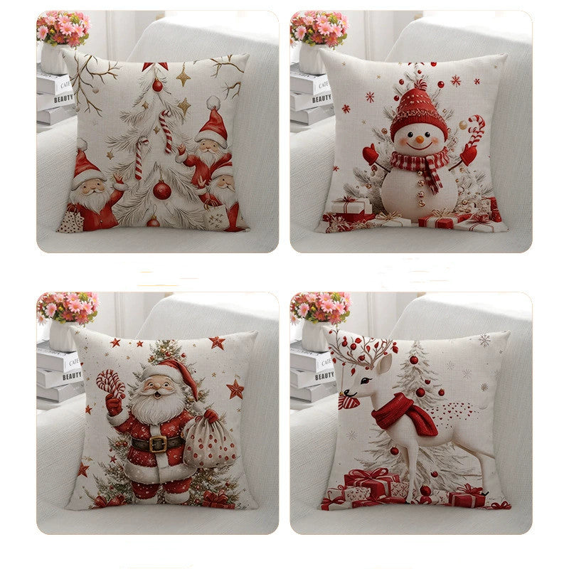 Christmas Snowflake Linen Pillowcase, 18x18 Inch Decorative Throw Pillow Cover for Sofa, Holiday Home Decor