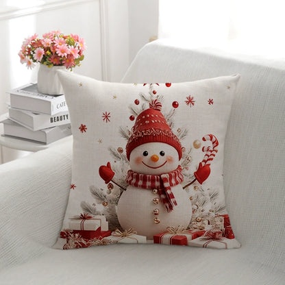 Christmas Snowflake Linen Pillowcase, 18x18 Inch Decorative Throw Pillow Cover for Sofa, Holiday Home Decor