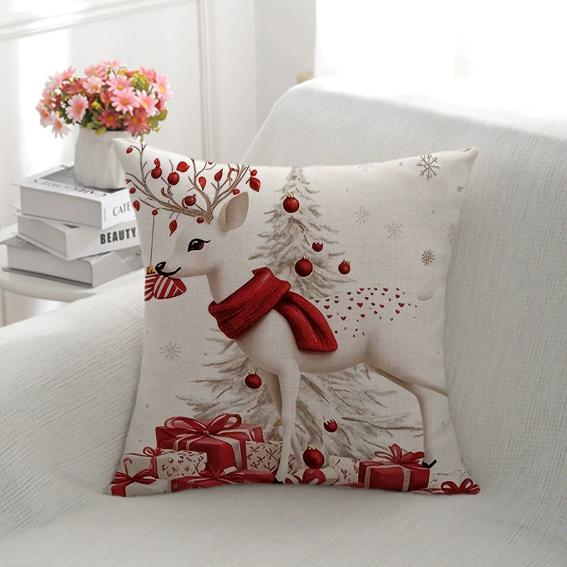 Christmas Snowflake Linen Pillowcase, 18x18 Inch Decorative Throw Pillow Cover for Sofa, Holiday Home Decor