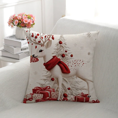 Christmas Snowflake Linen Pillowcase, 18x18 Inch Decorative Throw Pillow Cover for Sofa, Holiday Home Decor