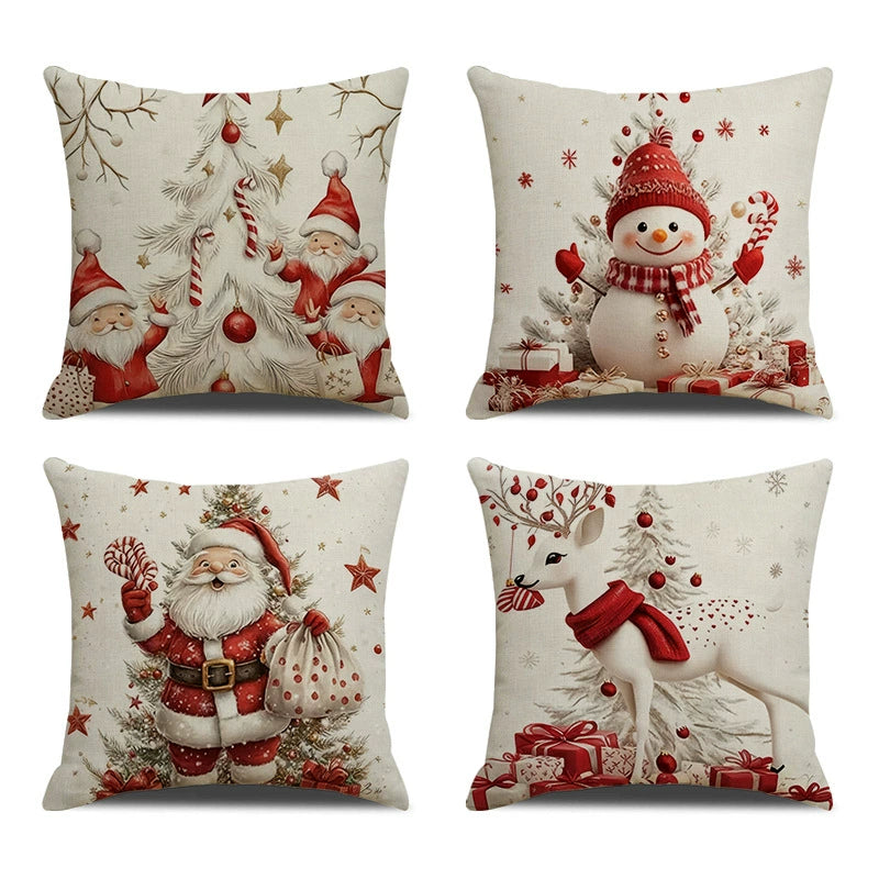 Christmas Snowflake Linen Pillowcase, 18x18 Inch Decorative Throw Pillow Cover for Sofa, Holiday Home Decor
