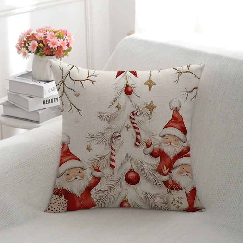 Christmas Snowflake Linen Pillowcase, 18x18 Inch Decorative Throw Pillow Cover for Sofa, Holiday Home Decor