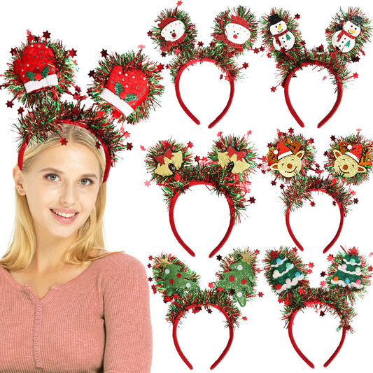 Christmas Sparkly Tinsel Headbands (9”) - Snowman/Reindeer Party Festive Hair Accessories