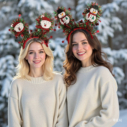 Christmas Sparkly Tinsel Headbands (9”) - Snowman/Reindeer Party Festive Hair Accessories