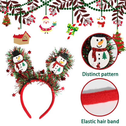 Christmas Sparkly Tinsel Headbands (9”) - Snowman/Reindeer Party Festive Hair Accessories