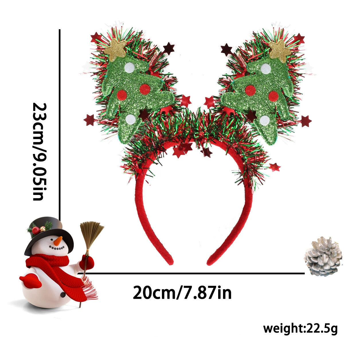 Christmas Sparkly Tinsel Headbands (9”) - Snowman/Reindeer Party Festive Hair Accessories