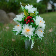 Artificial Dahlia with Berries Bush Bouquet 12 Inch Bulk 6 Stems Silk Flowers for Memorial Arrangements