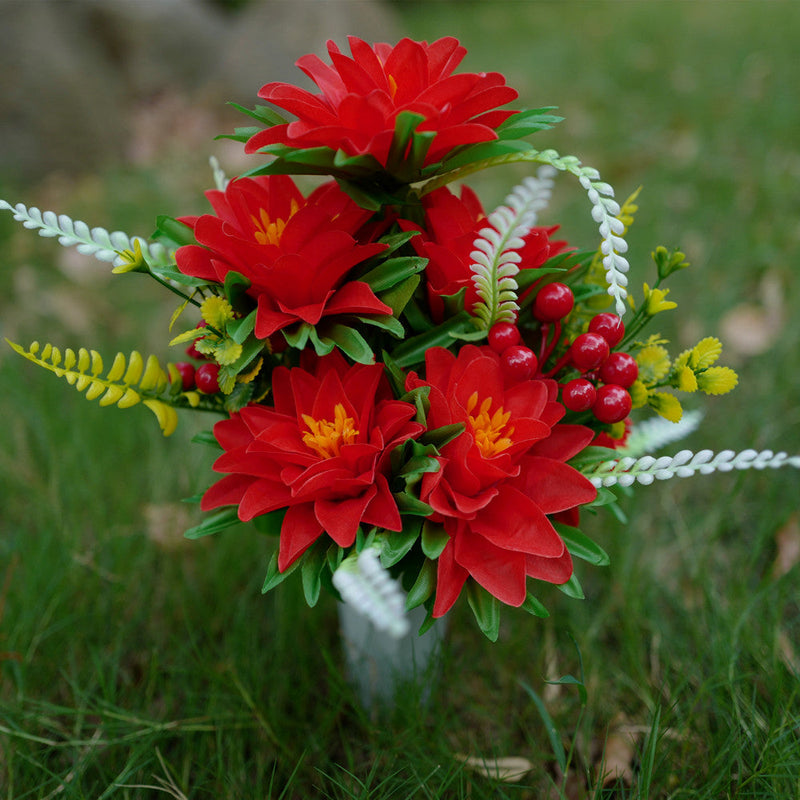 Artificial Dahlia with Berries Bush Bouquet 12 Inch Bulk 6 Stems Silk Flowers for Memorial Arrangements