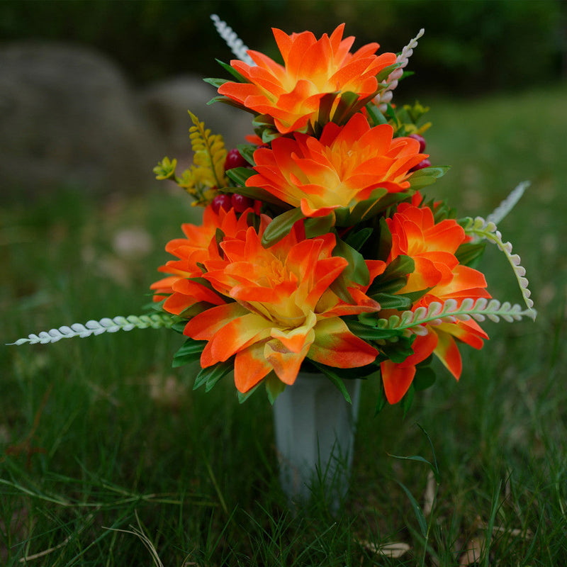 Artificial Dahlia with Berries Bush Bouquet 12 Inch Bulk 6 Stems Silk Flowers for Memorial Arrangements