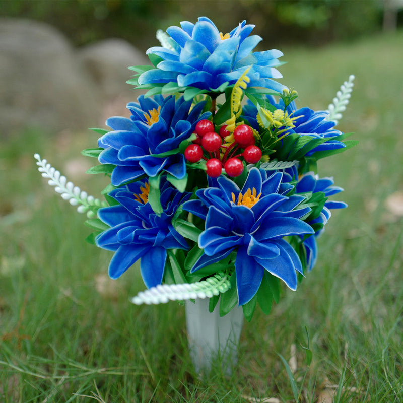 Artificial Dahlia with Berries Bush Bouquet 12 Inch Bulk 6 Stems Silk Flowers for Memorial Arrangements