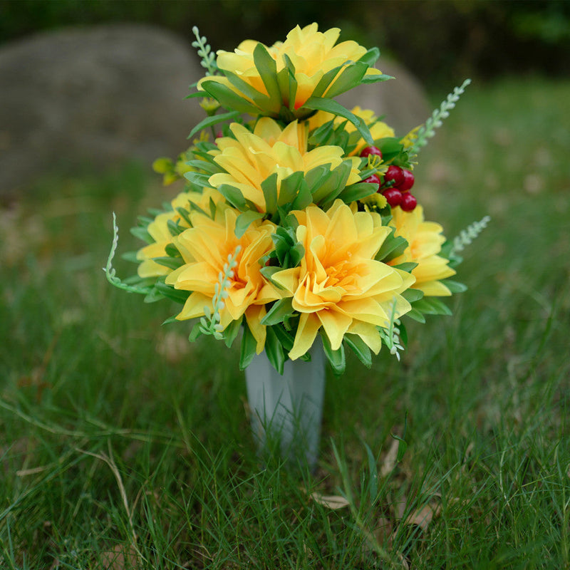 Artificial Dahlia with Berries Bush Bouquet 12 Inch Bulk 6 Stems Silk Flowers for Memorial Arrangements