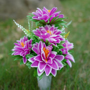 Artificial Dahlia with Berries Bush Bouquet 12 Inch Bulk 6 Stems Silk Flowers for Memorial Arrangements