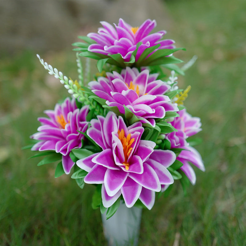 Artificial Dahlia with Berries Bush Bouquet 12 Inch Bulk 6 Stems Silk Flowers for Memorial Arrangements