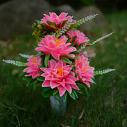 Artificial Dahlia with Berries Bush Bouquet 12 Inch Bulk 6 Stems Silk Flowers for Memorial Arrangements