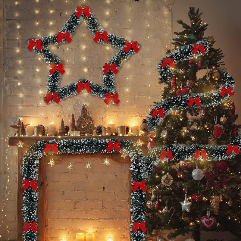 30 LED Artificial Christmas Tinsel Garland 6ft Fireplace Mantel Decoration Bulk Pack