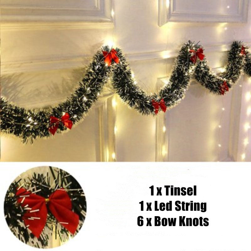 30 LED Artificial Christmas Tinsel Garland 6ft Fireplace Mantel Decoration Bulk Pack