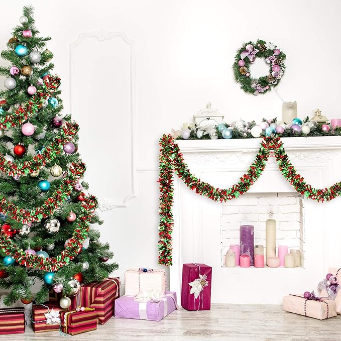 10 Pcs Christmas Tinsel Garland 65 Ft Metallic Hanging Decorations Bulk Artificial