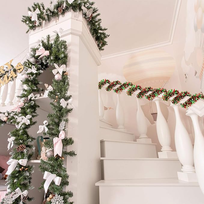 10 Pcs Christmas Tinsel Garland 65 Ft Metallic Hanging Decorations Bulk Artificial