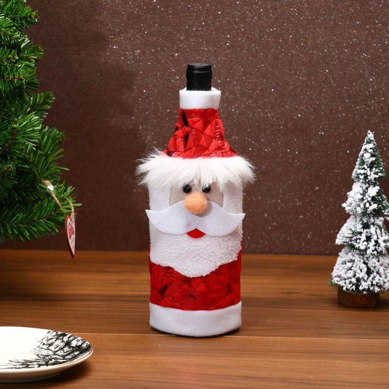 Christmas Wine Bottle Covers - Santa, Snowman & Reindeer for Holiday Table Decor