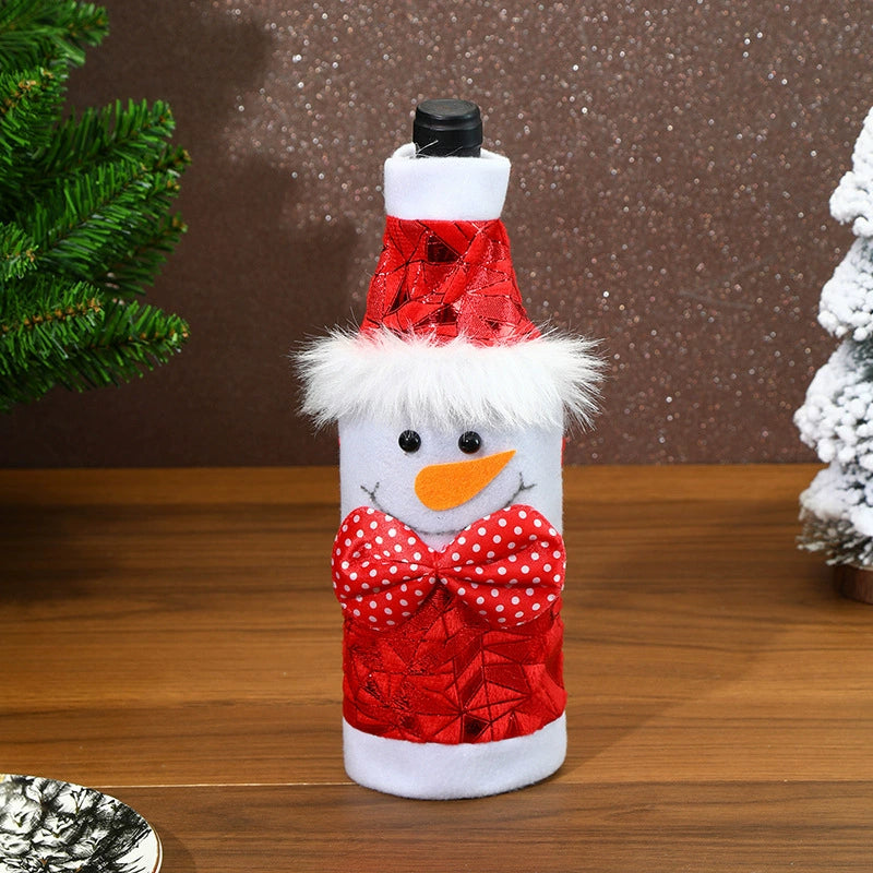 Christmas Wine Bottle Covers - Santa, Snowman & Reindeer for Holiday Table Decor