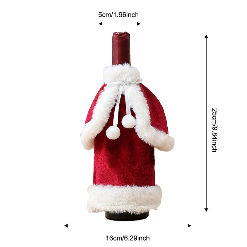 Christmas Wine Bottle Dress Cover - Velvet Santa Suit for Bottles, Festive Table Decor