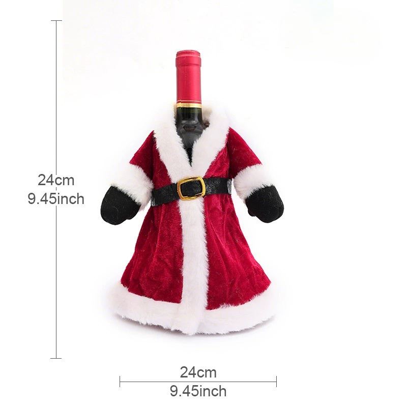 Christmas Wine Bottle Dress Cover - Velvet Santa Suit for Bottles, Festive Table Decor