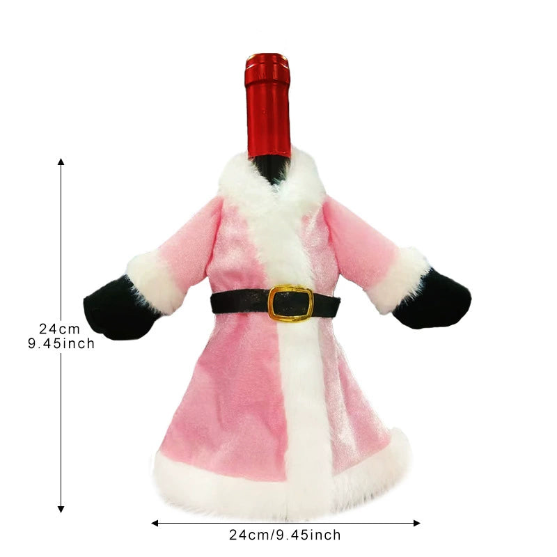 Christmas Wine Bottle Dress Cover - Velvet Santa Suit for Bottles, Festive Table Decor
