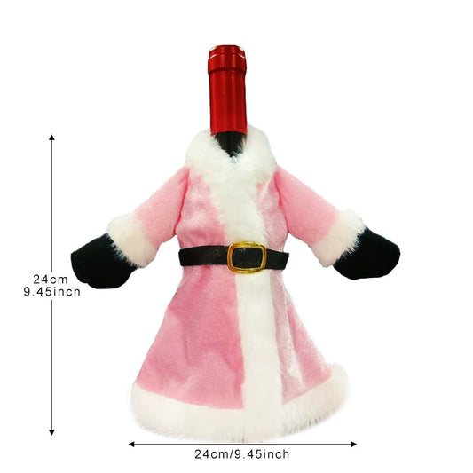 Christmas Wine Bottle Dress Cover - Velvet Santa Suit for Bottles, Festive Table Decor