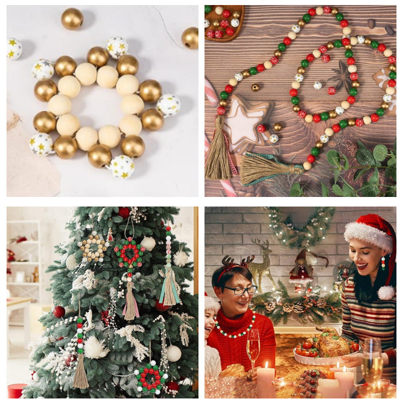 Christmas Wood Beads Garland Craft Set Bulk Quantity Natural Wood Material