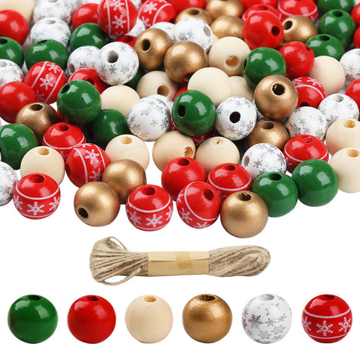 Christmas Wood Beads Garland Craft Set Bulk Quantity Natural Wood Material